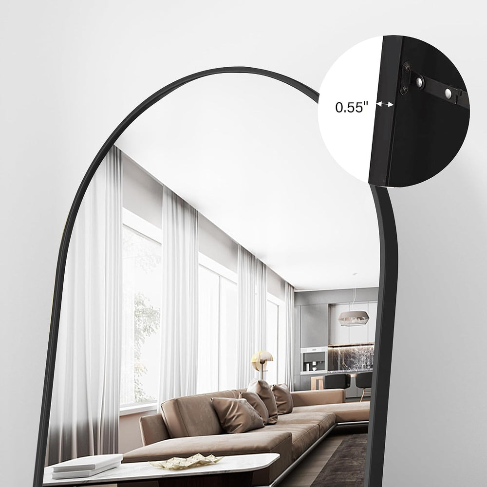 Full Length Mirror, 71"x30" Large Arched Standing Floor Mirror(Black)