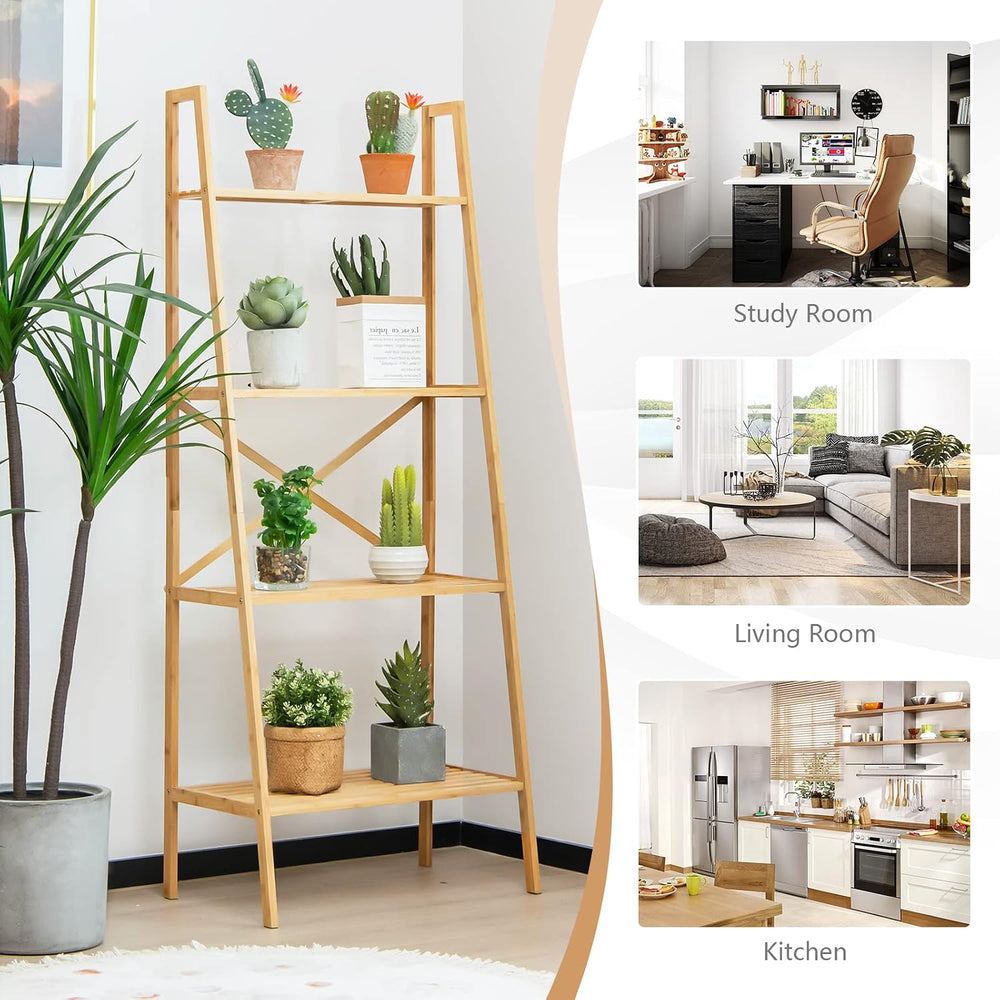 GIANTEX 4-Tier Bamboo Bookshelf, Multifunctional Storage Display Rack Shelves...