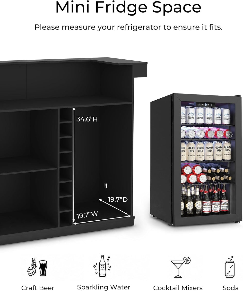 Otterease 63" Home Bar Cabinet with Mini Fridge Space, U-Shaped Bar Cabinet