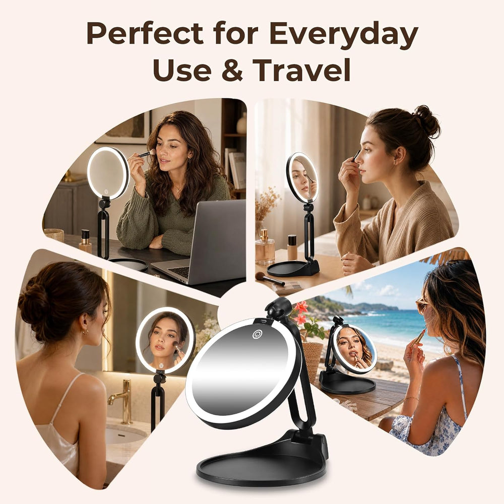40X/1X Magnifying Mirror with Lights, Double Sided Travel Makeup Mirror