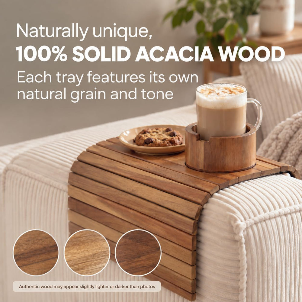 Acacia Couch Arm Tray for Drinks and Snacks with Detachable Cup Holder, Anti ...