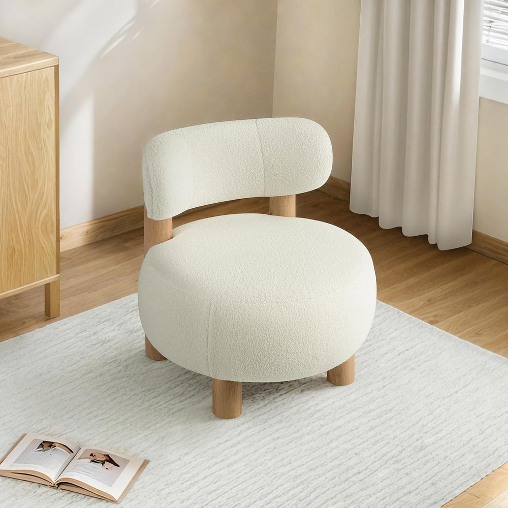 KISLOT, Modern Boucle Accent Chair, Curved Backrest, Cream