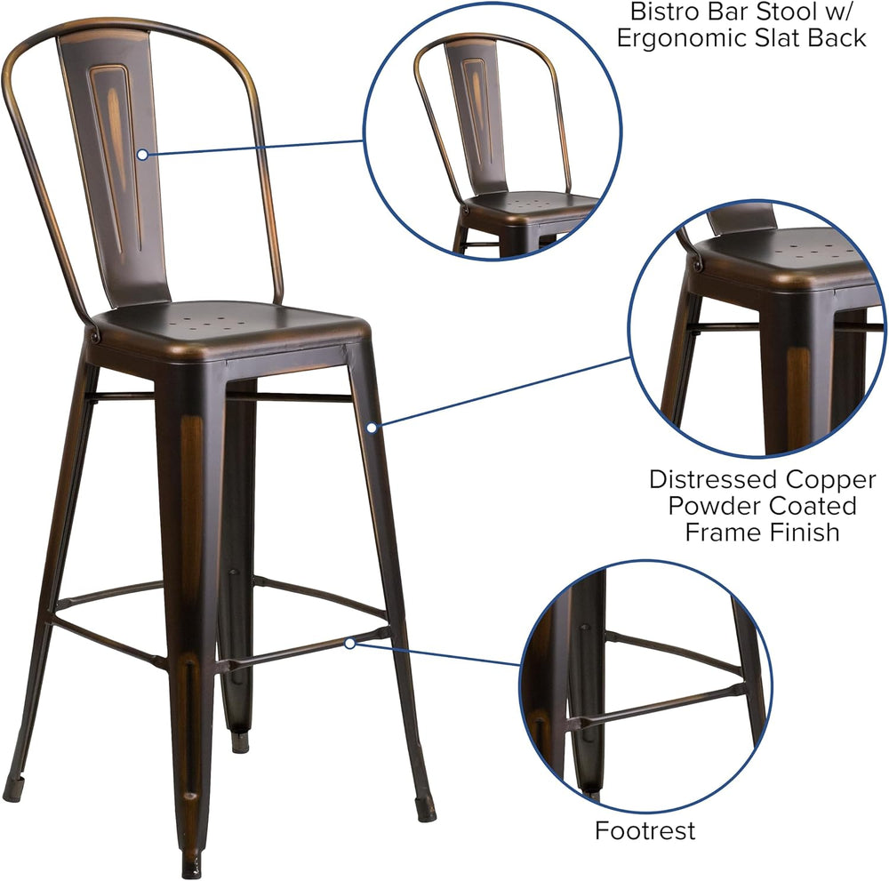 Flash Furniture Commercial Grade 30" High Distressed Copper Metal Indoor...