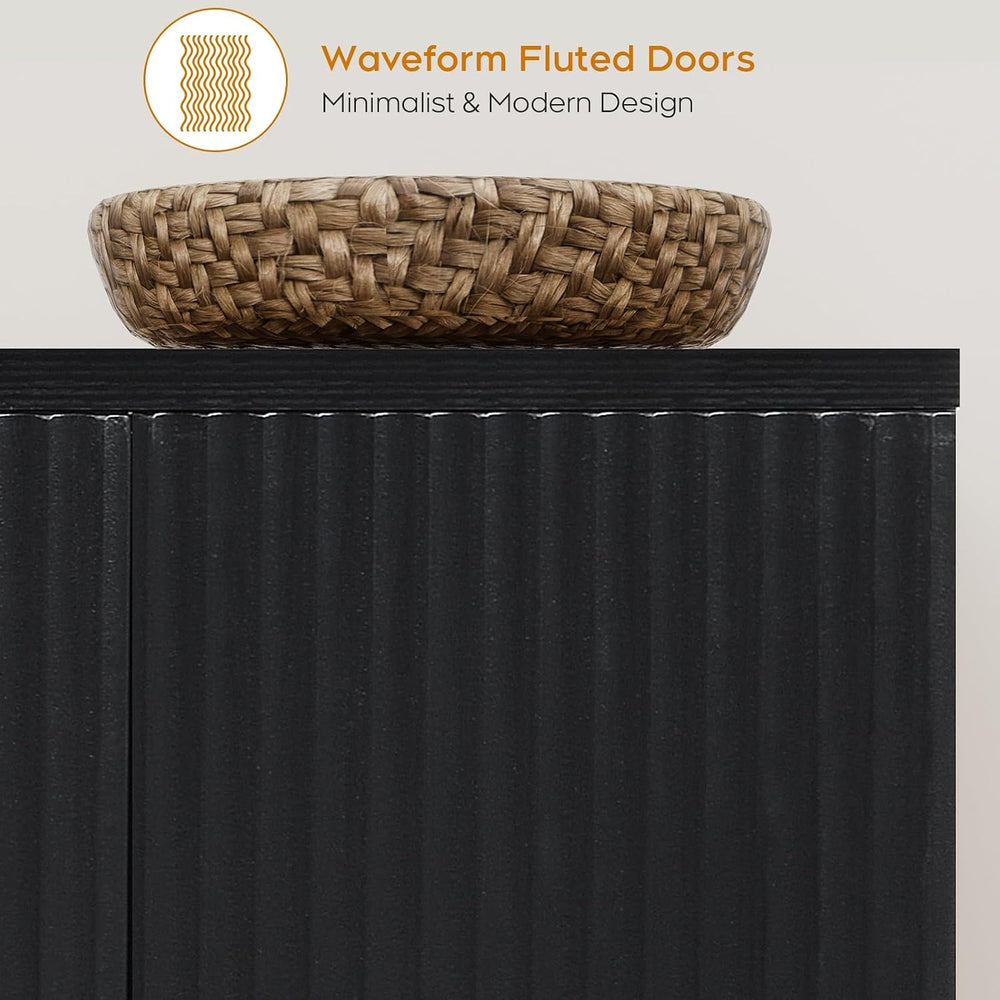 Yechen 94.6" Black Fluted Sideboard Buffet Cabinet with Storage and 8 Do...