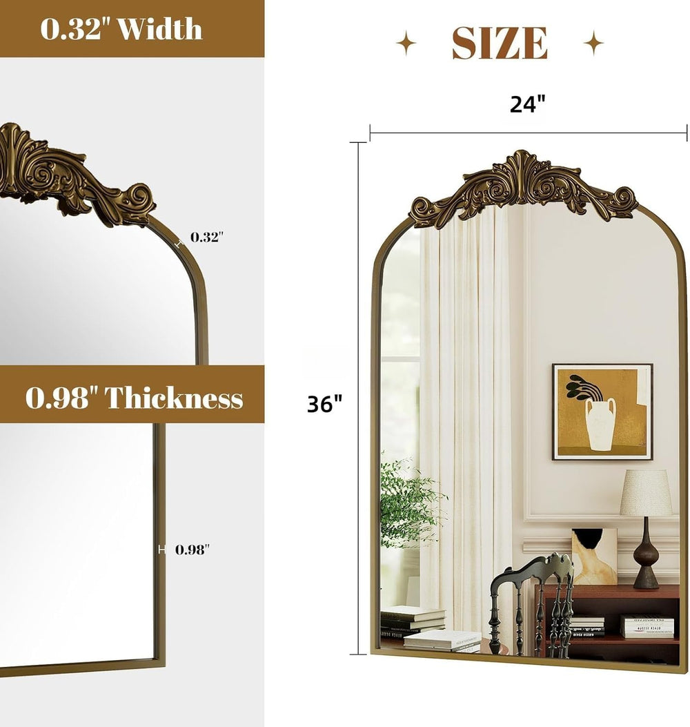 Dewfig Vintage Arched Wall Mirror, 36"x24" Antique Bronze Bathroom ...