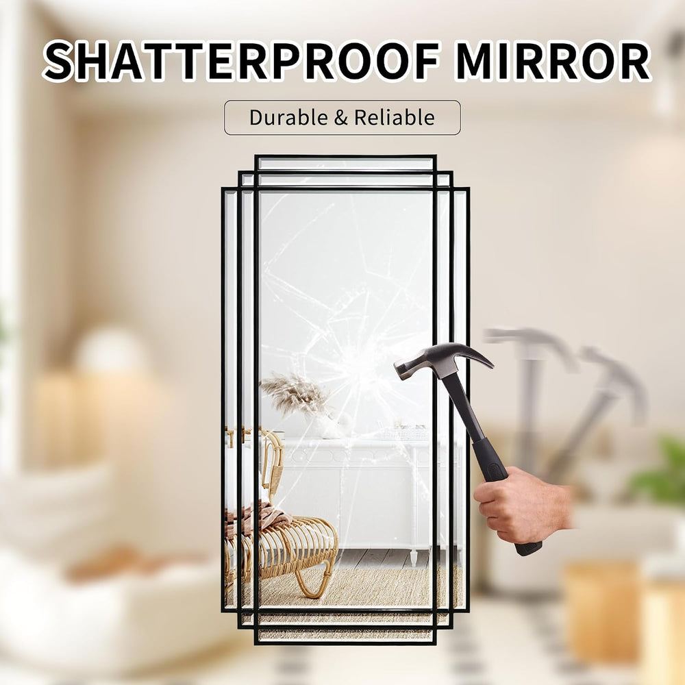 47"x24" Large Rectangle Beveled Mirror with Black Geometric Frame