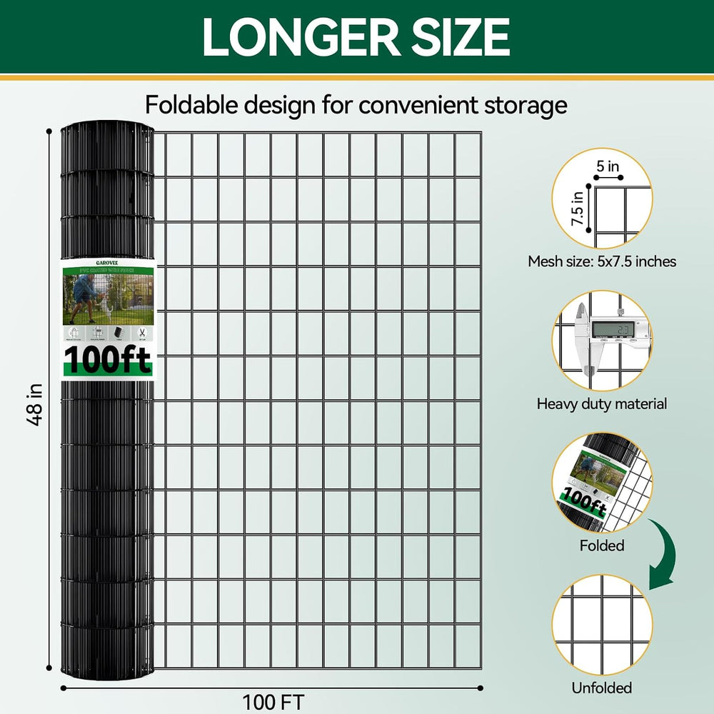 100ft(L) x 4ft(H) Welded Wire Fence, Black PVC Coated Wire Mesh, 16GA 2 Inch ...