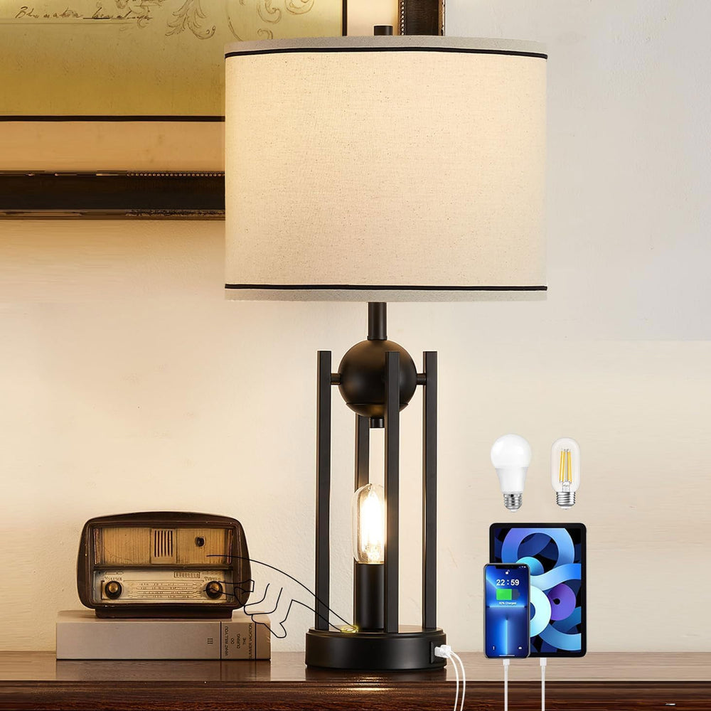 Upgraded Dual-Light Table Lamp Set of 2, USB C+A Ports-Black 25''