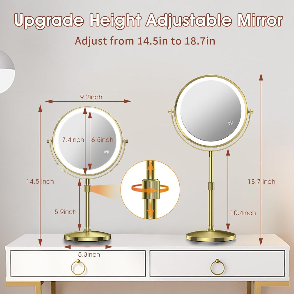 MILPROX Adjustable Height Makeup Mirror with 10X Magnifying & Light, Gold