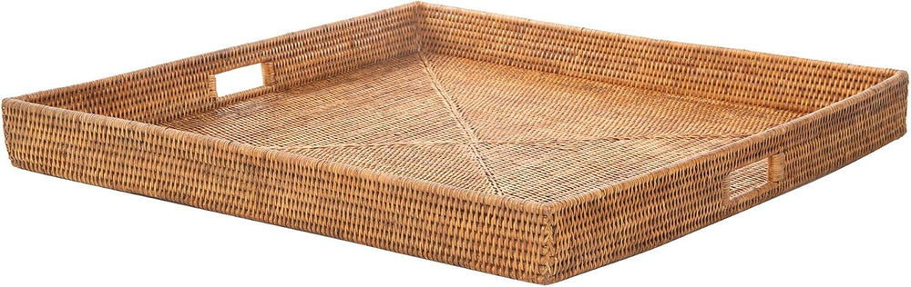 KOUBOO Square Rattan Jumbo Centerpiece Tray, 39.5 in x 39.5 in, Honey-Brown