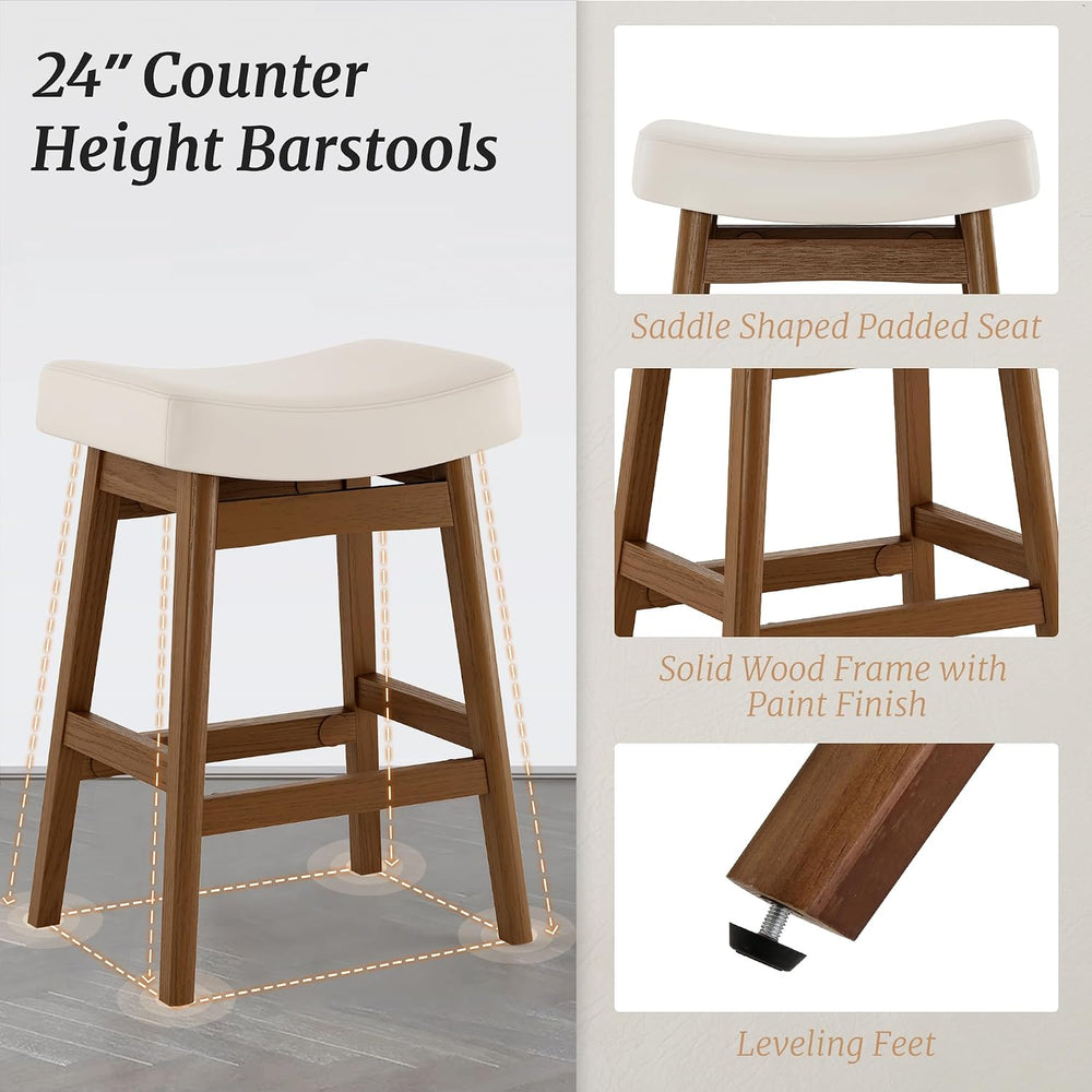 Cozyman Bar Stools Set of 2, Barstools with Sturdy Wood Legs, Saddle Seat Cou...