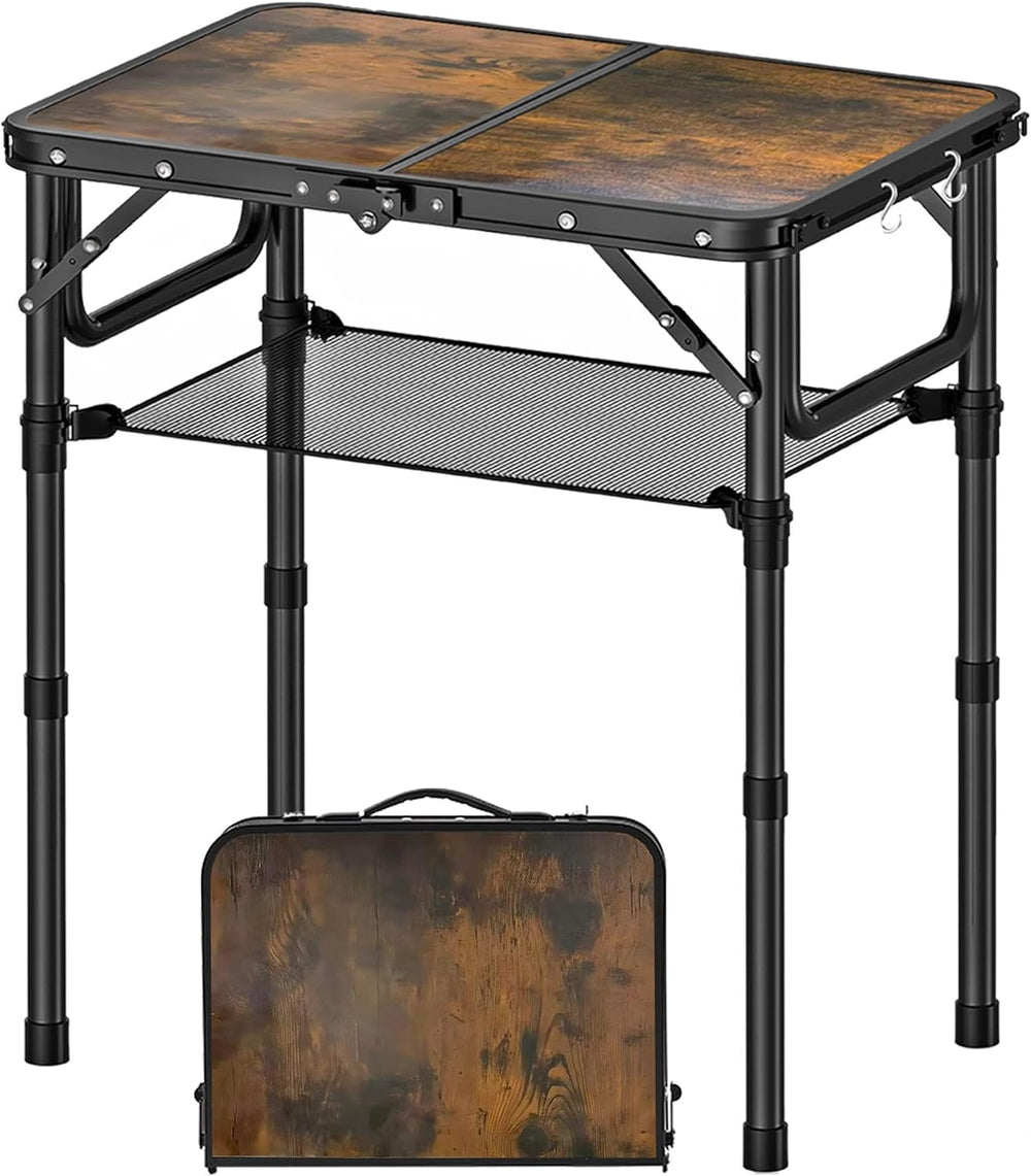YihuiKo Small Folding Picnic Table with Storage Net, Adjustable Height