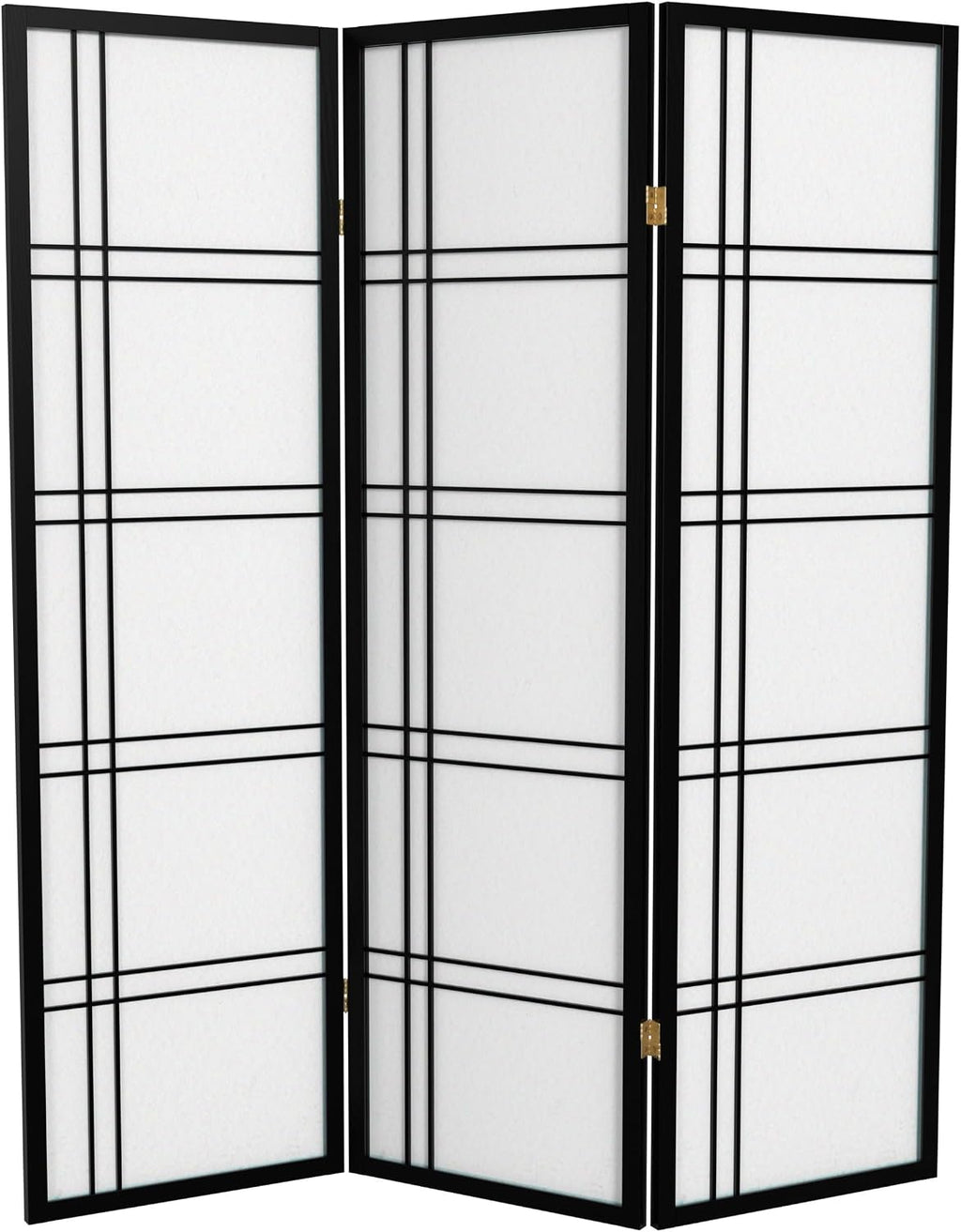 Red Lantern 5 ft. Tall Double Cross Shoji Screen - Black - 3 Panels