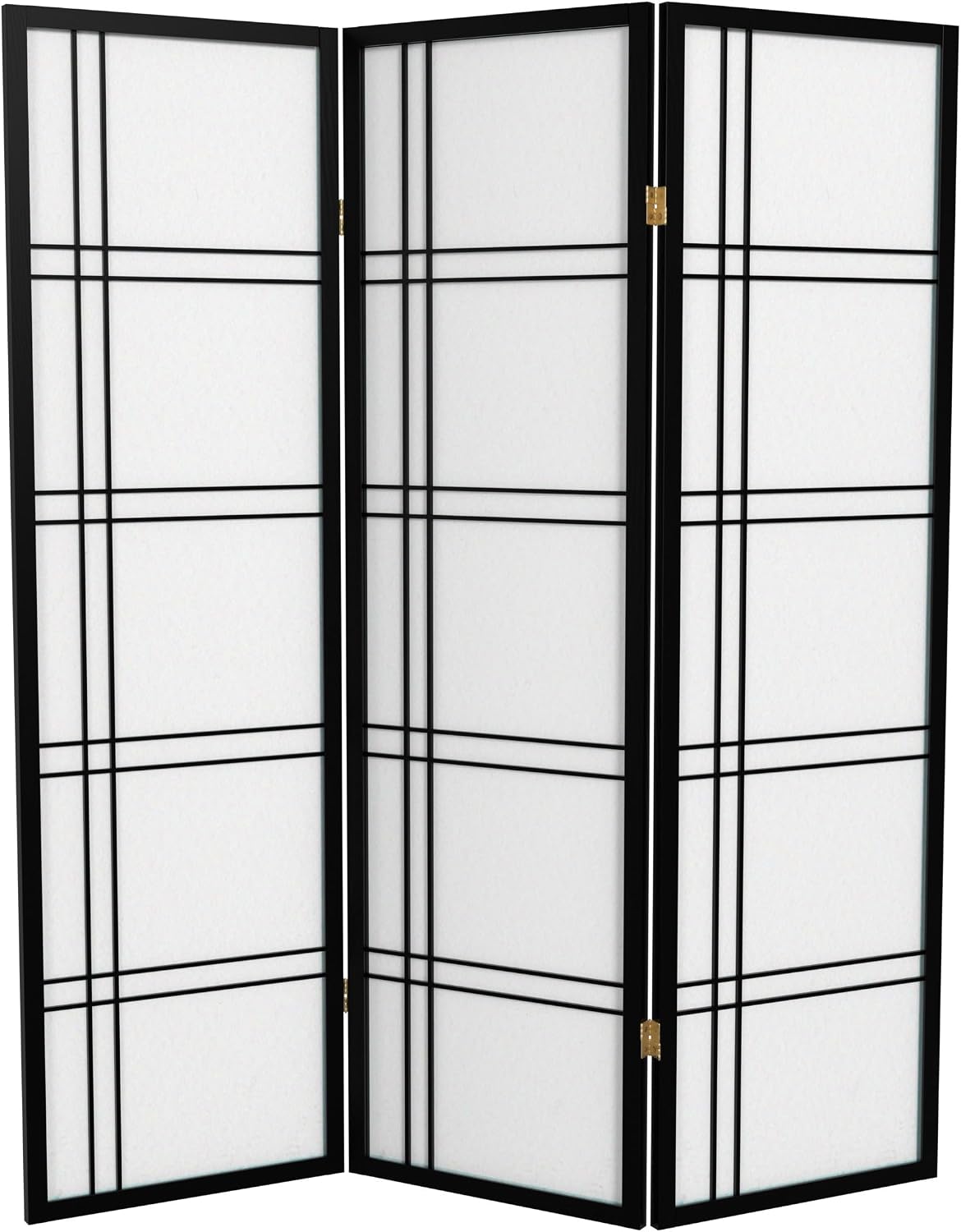 Red Lantern 5 ft. Tall Double Cross Shoji Screen - Black - 3 Panels