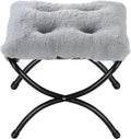 15" Faux Fur Upholstered Folding Foot Rest Stool with Metal Frame Grey