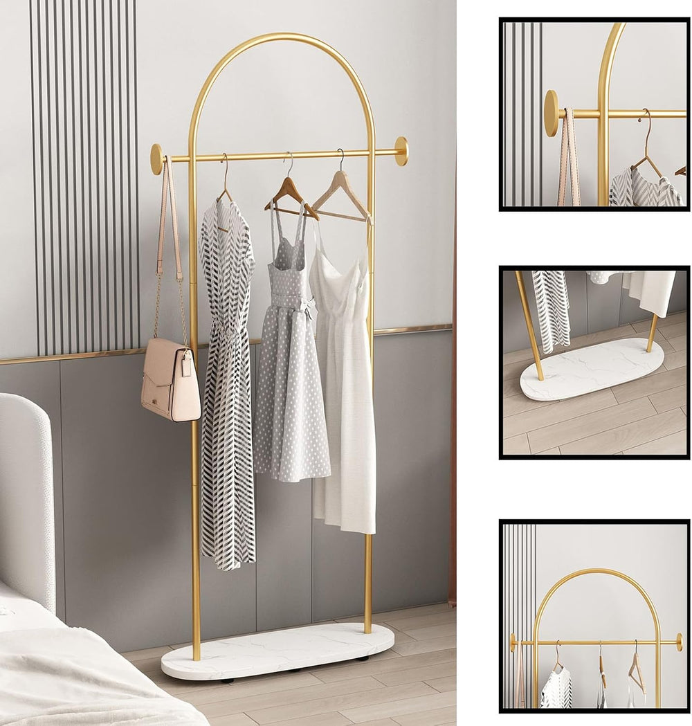 Gold Clothing Racks Heavy Duty, Gold Coat Racks Standing With Marble Base, Mo...
