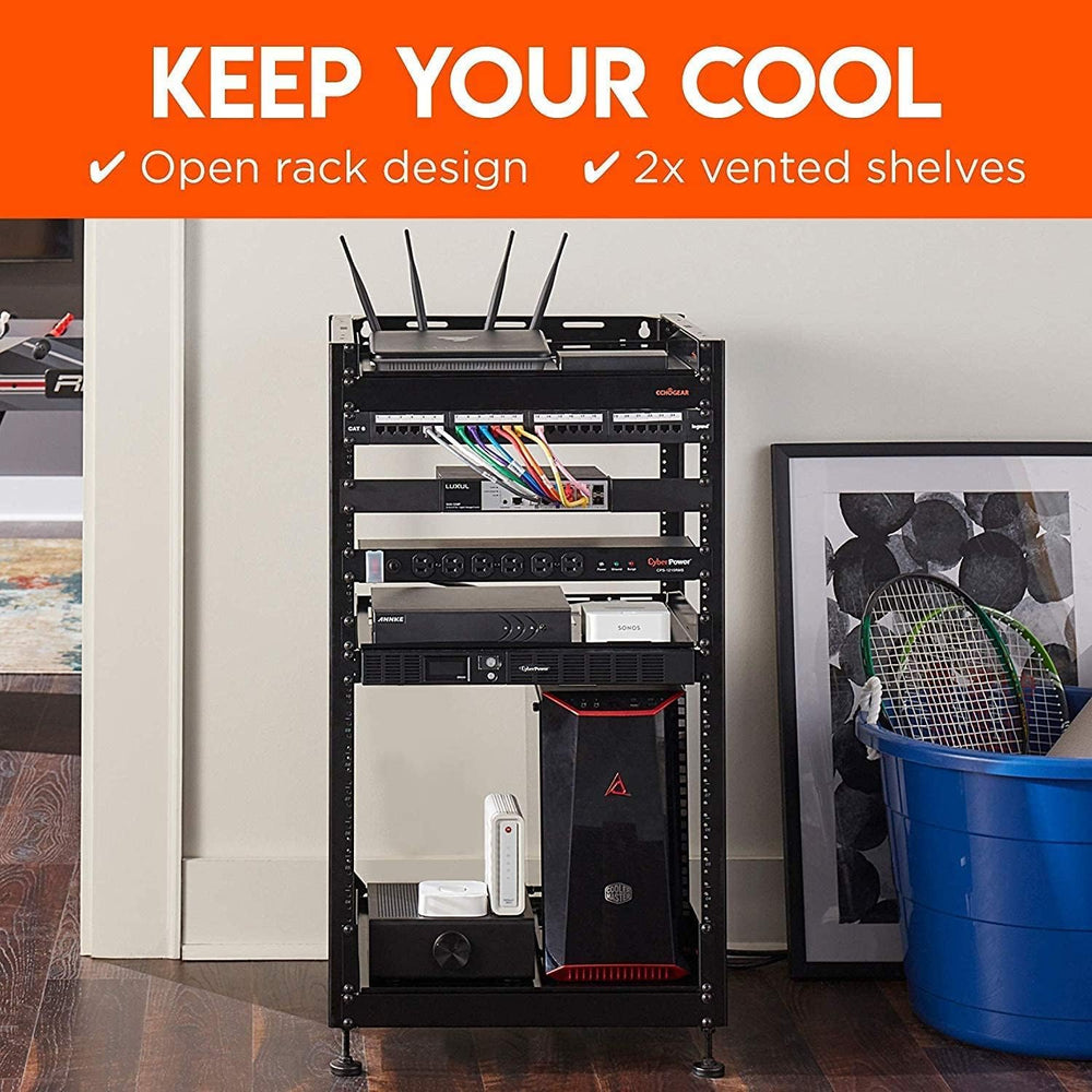 ECHOGEAR 15U Open Frame Rack & Caster Kit - Heavy Duty Rack with Vented S...