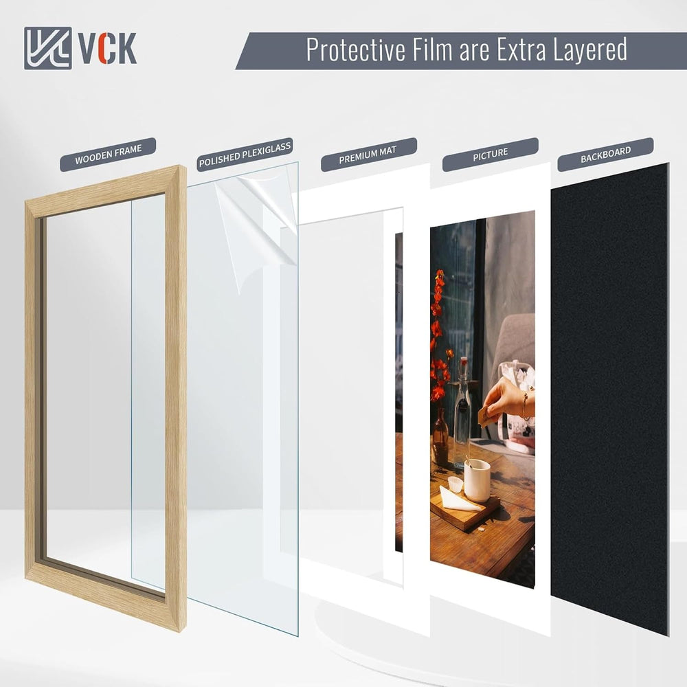 VCK 16x24 Picture Frame 5 Pack, Oak Wood, 12x18 Mat, for Wall Art