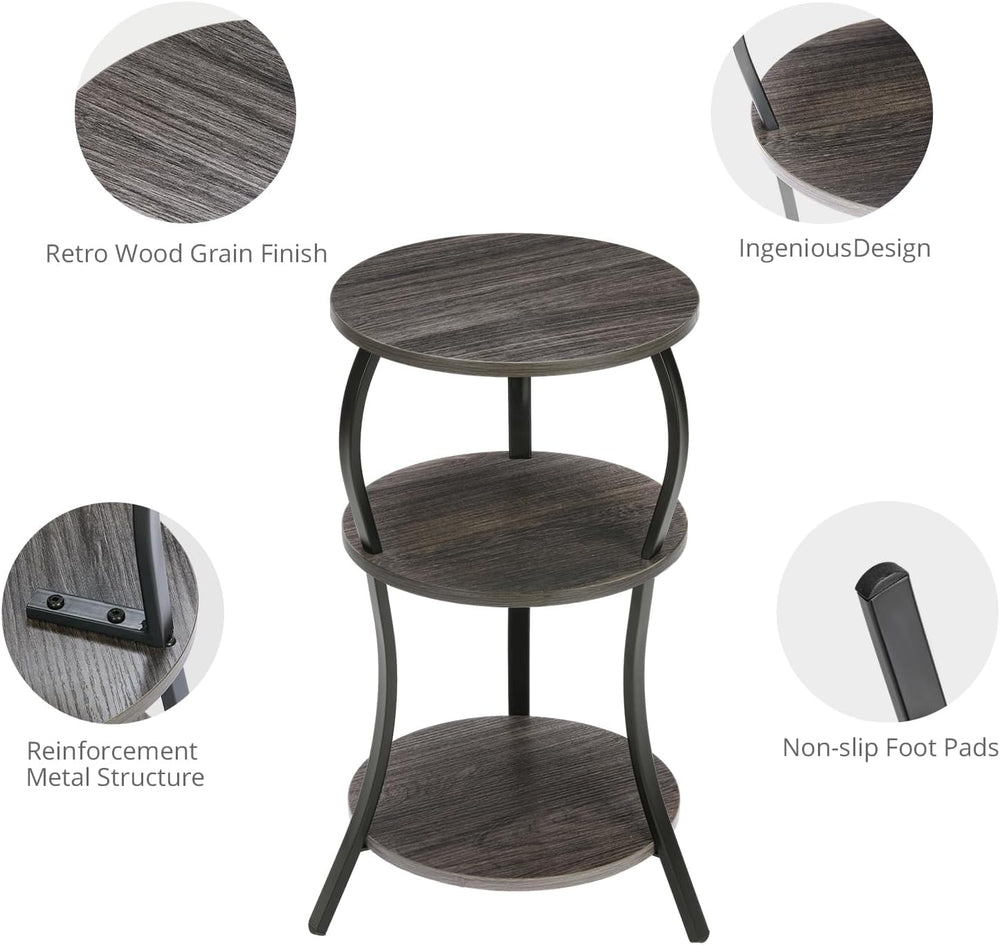 YEAKOO Vintage 3 Tier Small Round Side Table for Small Spaces,Grey