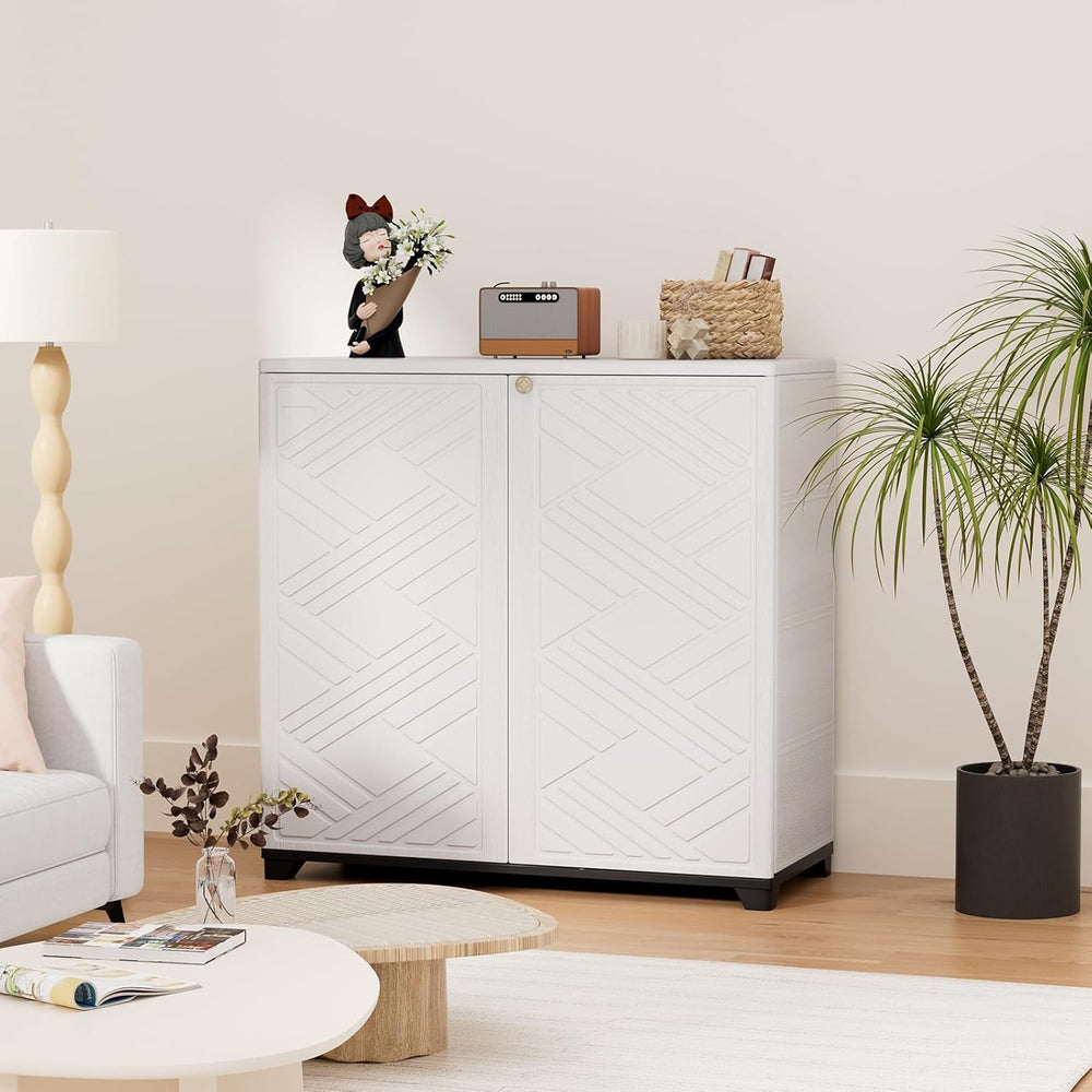 HOMSPARK Indoor/Outdoor Storage Cabinet with Doors and 2 Metal Shelves, 34”x1...