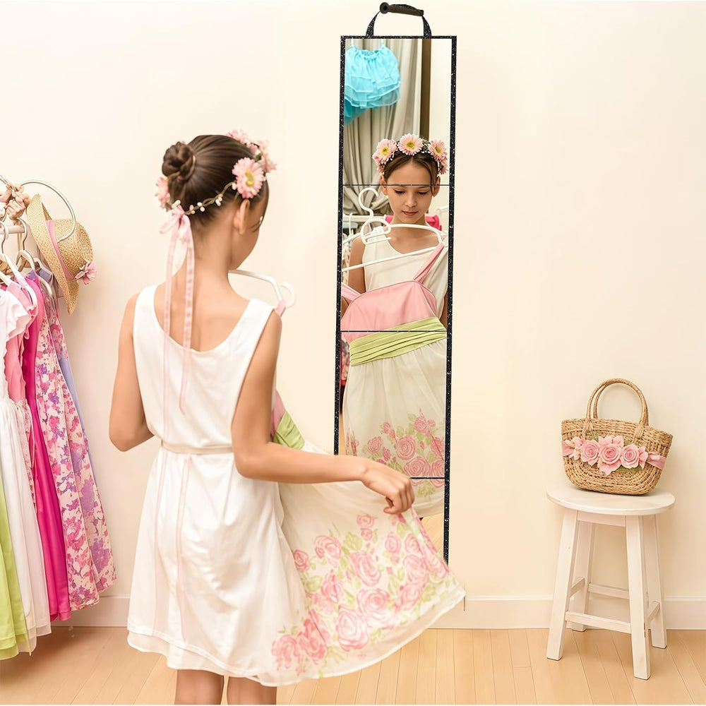 Foldable Acrylic Full Length Mirror, Black, Four-Fold, Thickened