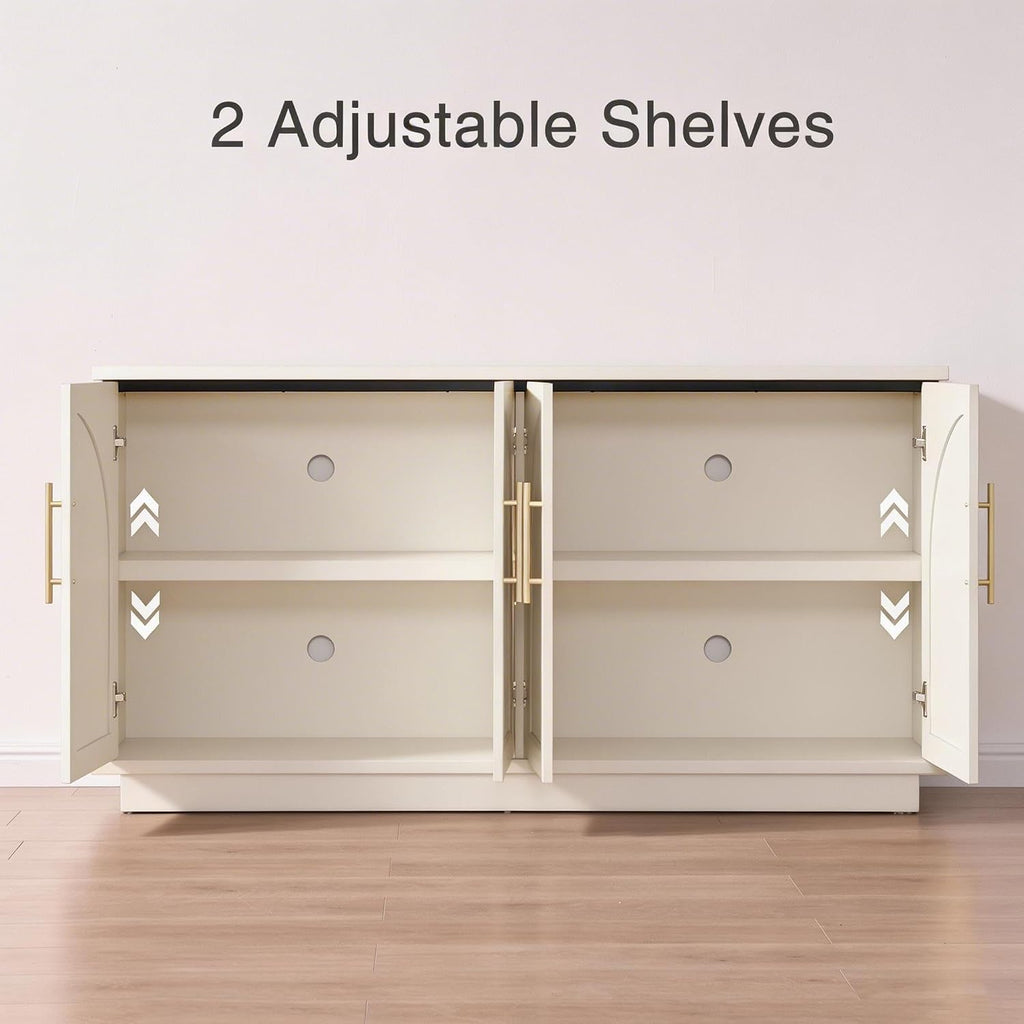 Fatmok Buffet Cabinet with Storage, 59'' Modern Arched Sideboard Cabinet w/Adjustable Shelves, Wood Media TV Console Table Credenza for Living Room Hallway Entryway, Beige(Not White)