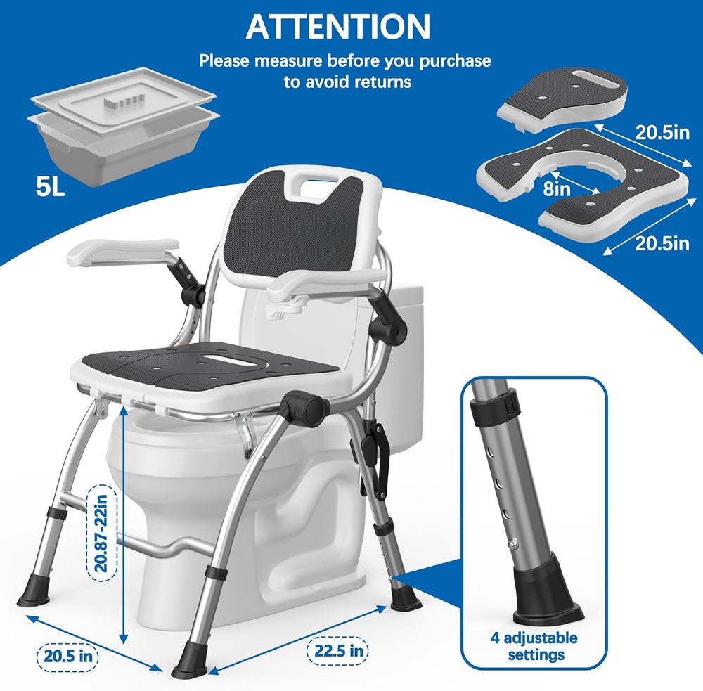 3 in 1 Folding Bedside Commode Chair, Shower Chair for Inside Shower