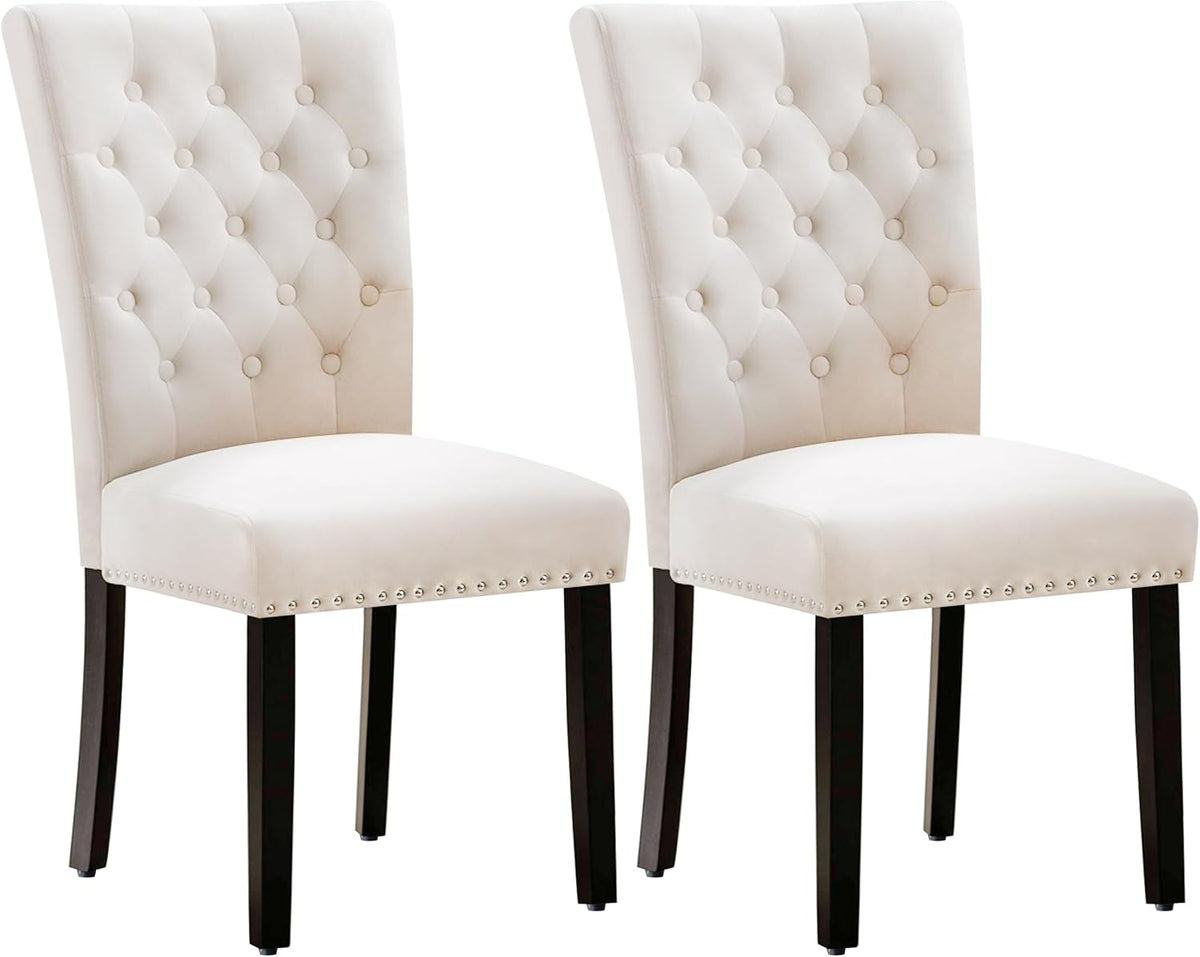 adochr Velvet Dining Chairs Set of 2, Parsons Kitchen Chair, Beige