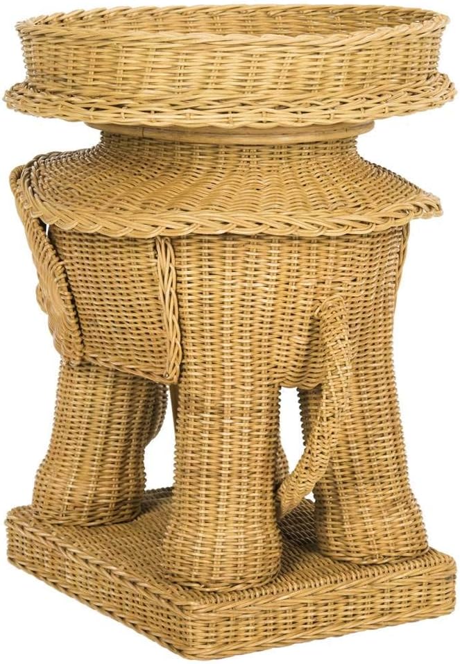 SAFAVIEH Balford Rattan Side Table, 25" Boho Natural SEA7038A