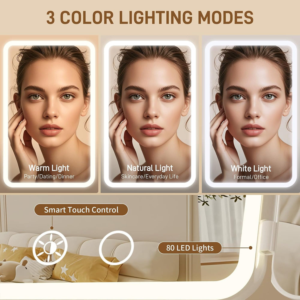 FRANO Trifold Makeup Mirror with Light, 3X/5X Magnifying Vanity Mirror,
