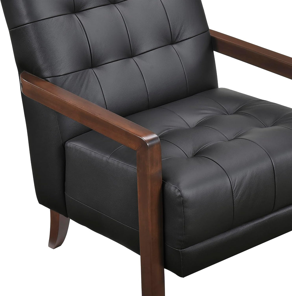 Lexicon Modern Leather Match Accent Chair,Tufted, Solid Wood Arms,Black