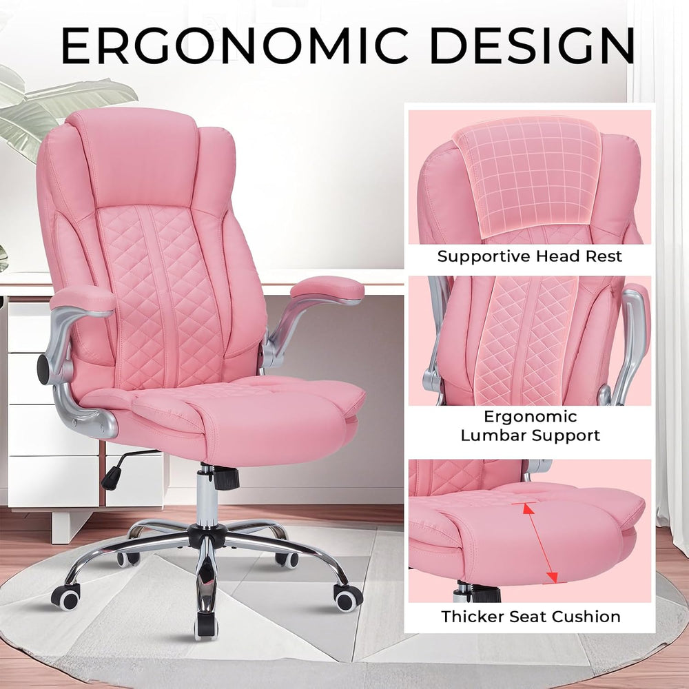 400lbs Executive Office Chair with Flip-Up Armrests, Big and Tall Computer Ch...