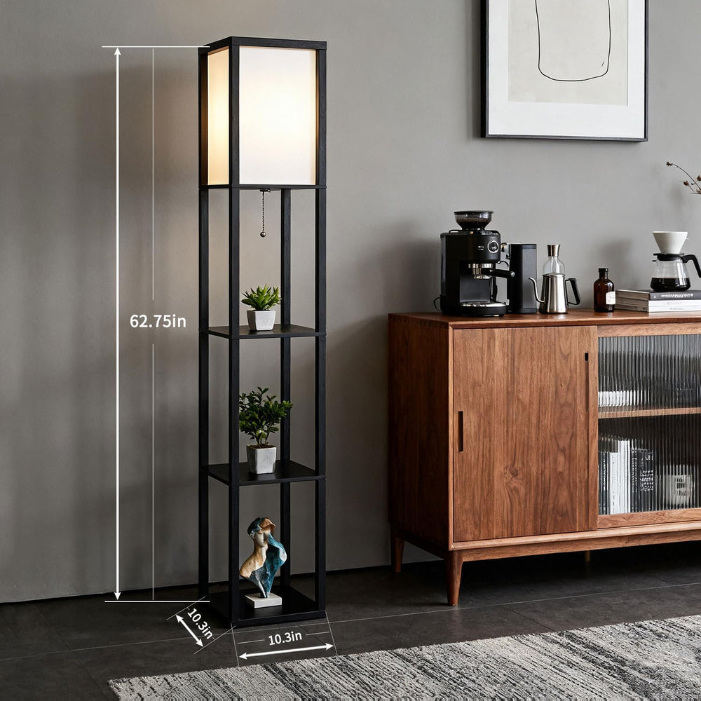 Floor Lamp with Shelves, Modern Square Shelf Lamp for Living Room, Corner Sta...