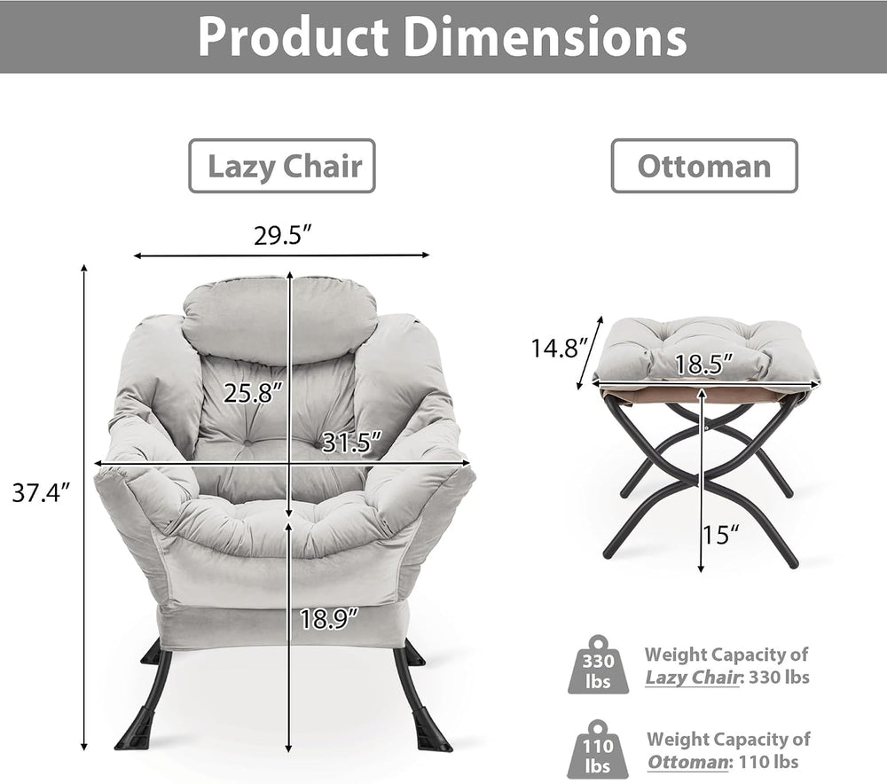 Youtanic Lazy Chair with Folding Ottoman, Accent Chair Velvet Upholstered wit...
