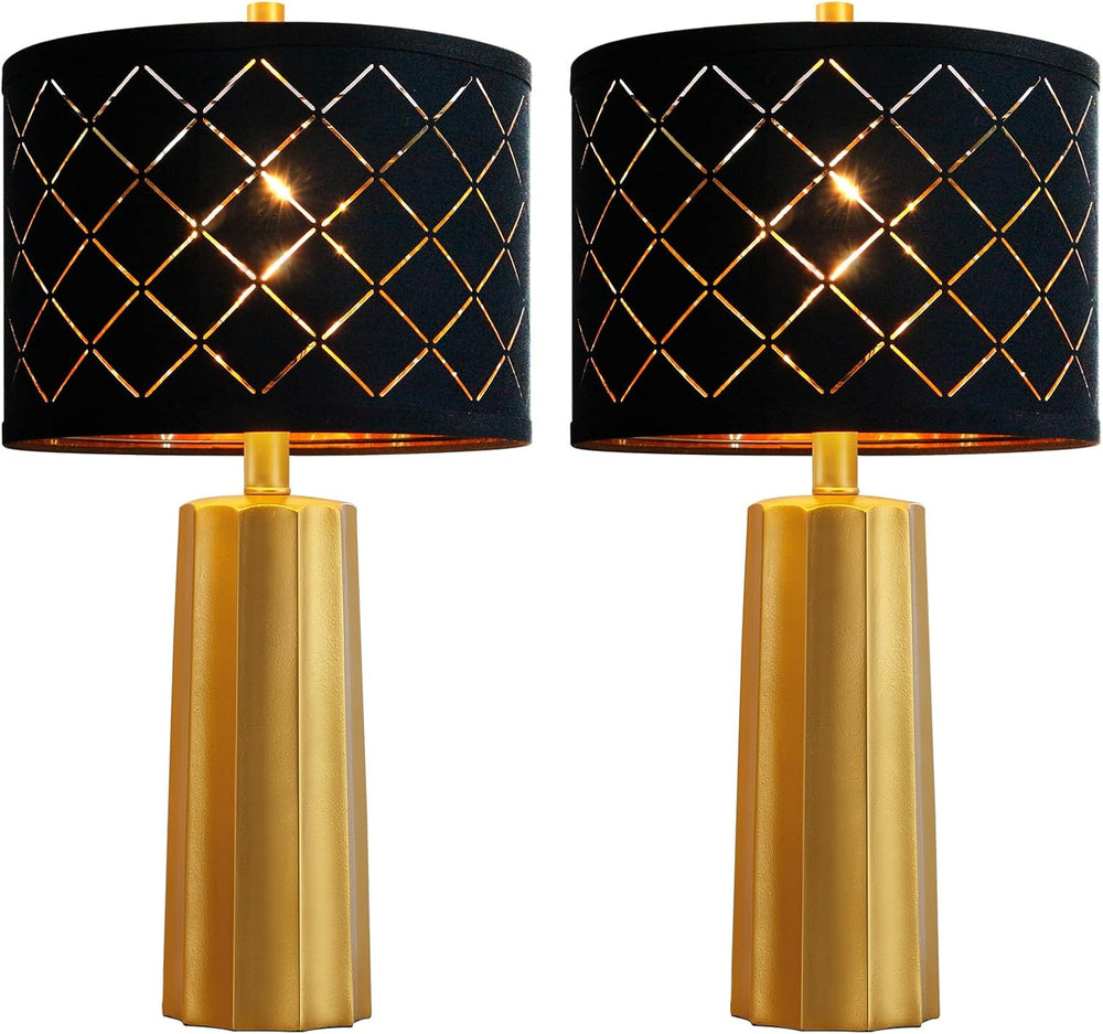 Set of 2 Modern Table Lamps for Living Room Bedroom, Gold Nightstand Resin La...