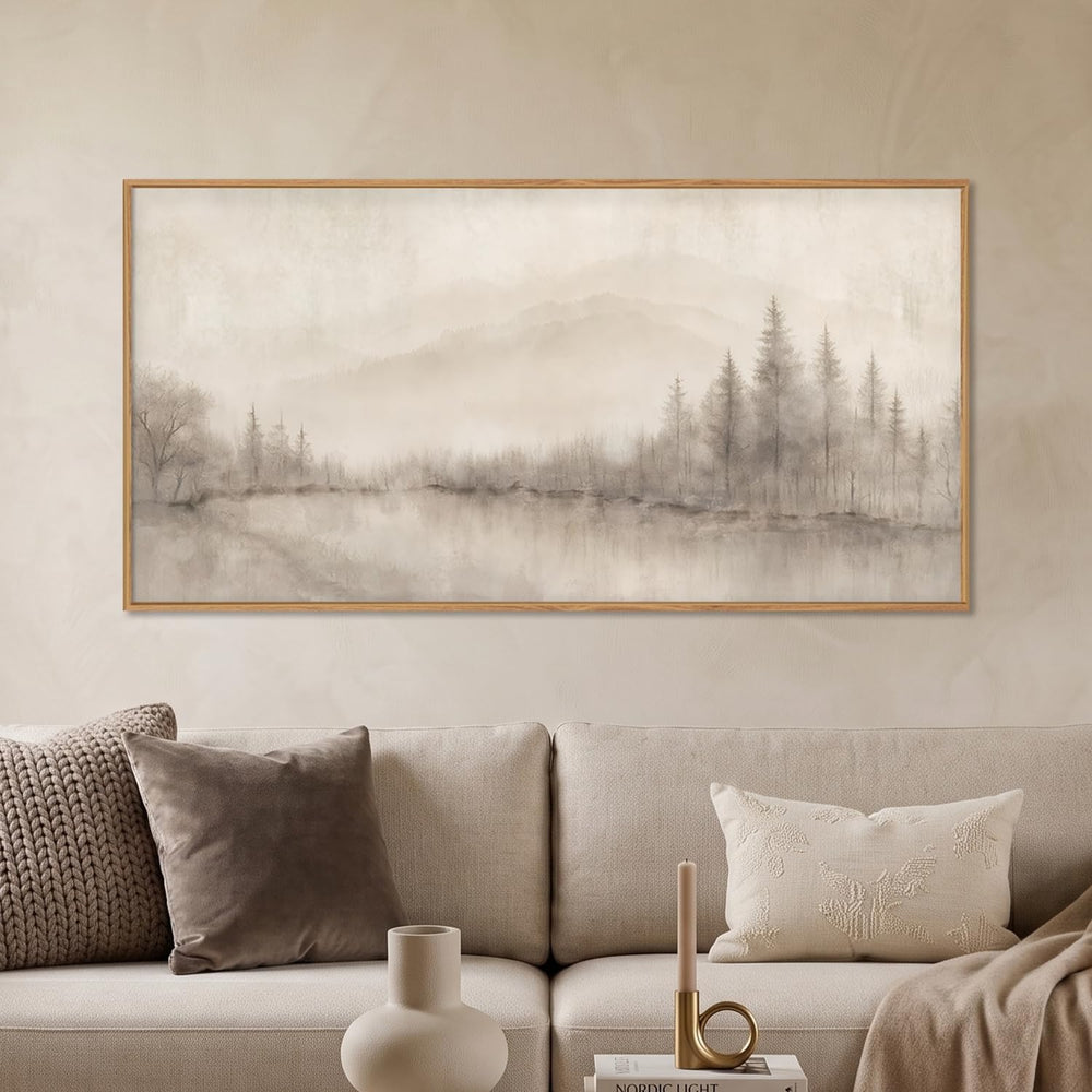 Aurlan Large Abstract Misty Lake Tree Framed Canvas Wall Art Set-40"x20&...