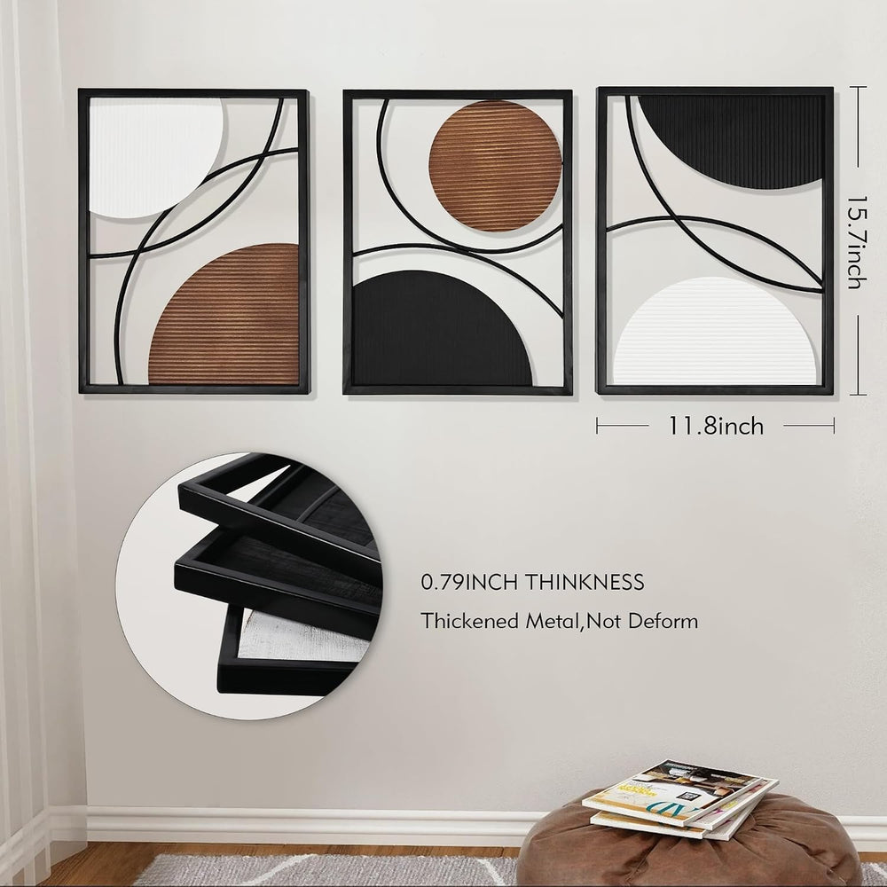 Oakrain 3 Pack Metal Wall Art, Abstract Minimalist Modern Wall Decor for Livi...