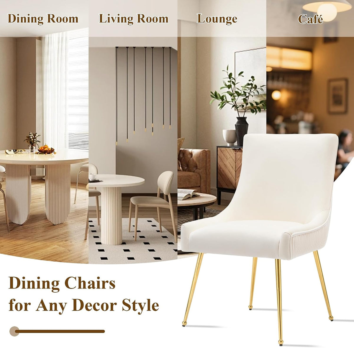 adochr Velvet Dining Chairs Set of 4 with Gold Metal Legs, Beige