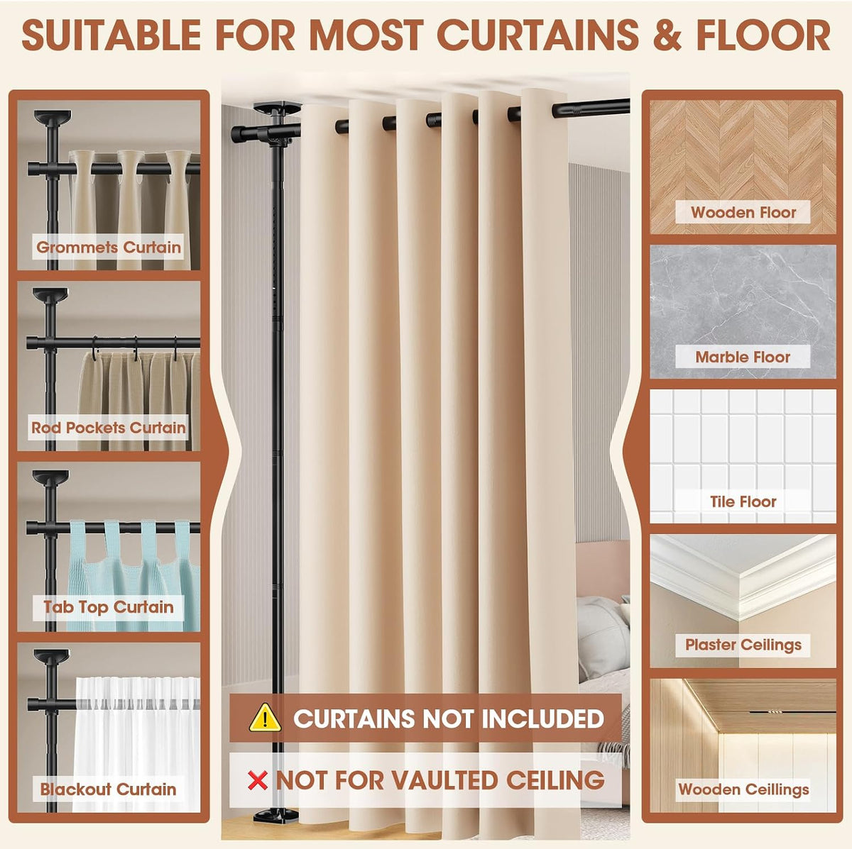 SUNALLY Room Divider Curtain Rod 4-10ft(H)28-171in(W) Room Separator, Black