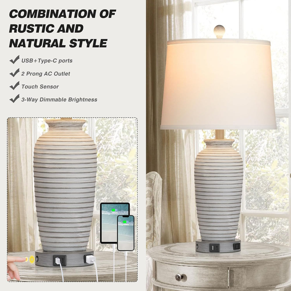 CINSARY 25" Farmhouse Jar Table Lamps Set of 2, 3 Way Touch Control Rust...