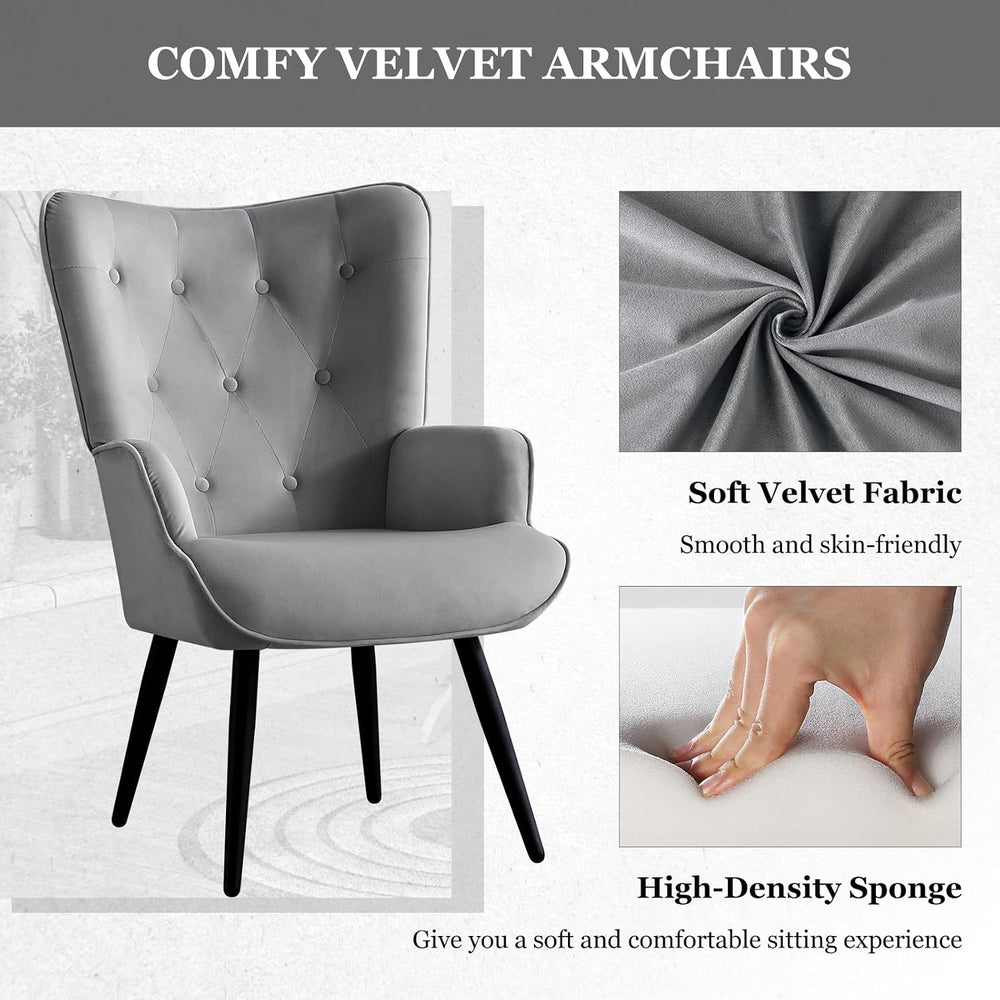 Furnimart Accent Chairs Set of 2, Grey Velvet Chair Reading Chair Armchair wi...