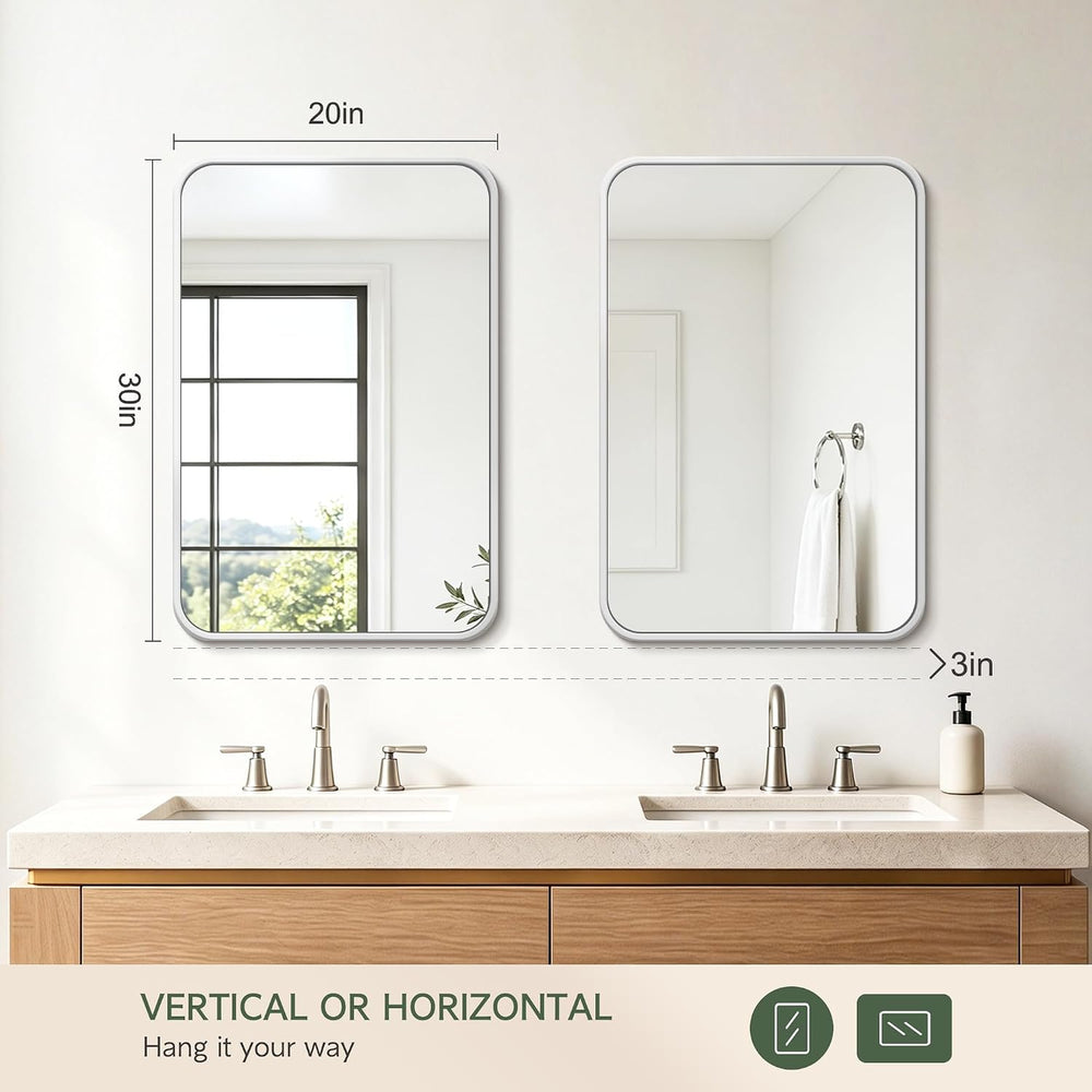 Bathroom Vanity Mirror for Wall, 30”x20”-2pcs Mirror for Over Sink, Silver