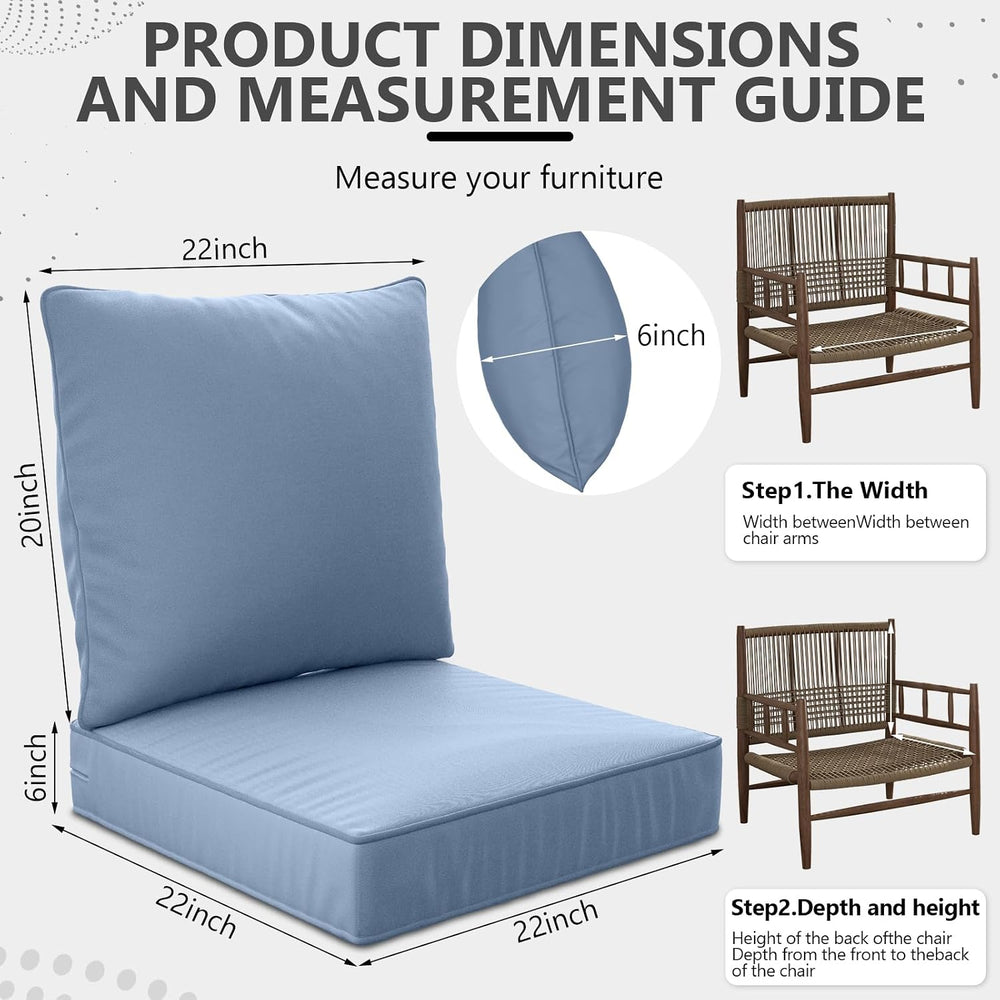 22" x 22" x 6" Outdoor Deep Seat Cushions Set - 6 Set Waterpro...