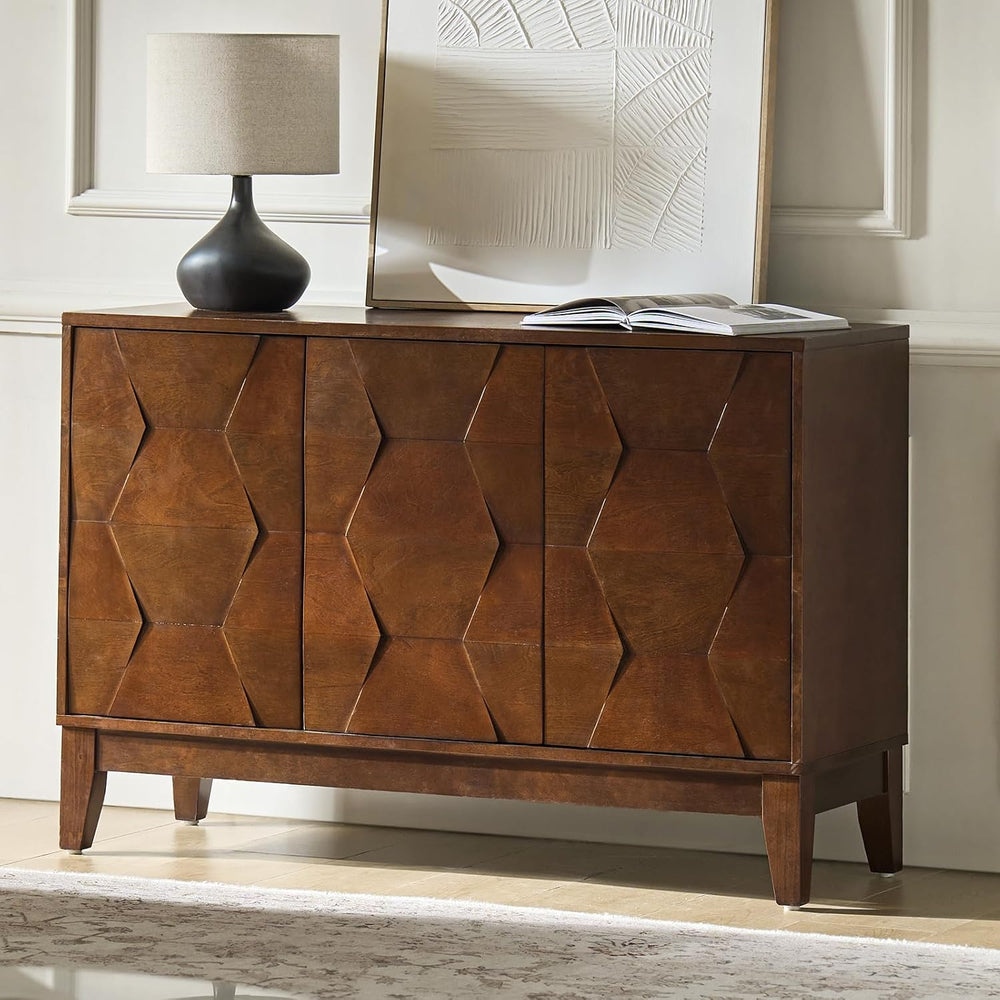 HULALA HOME Modern Kitchen Buffet Cabinet Storage Sideboard with 3D Geometric...