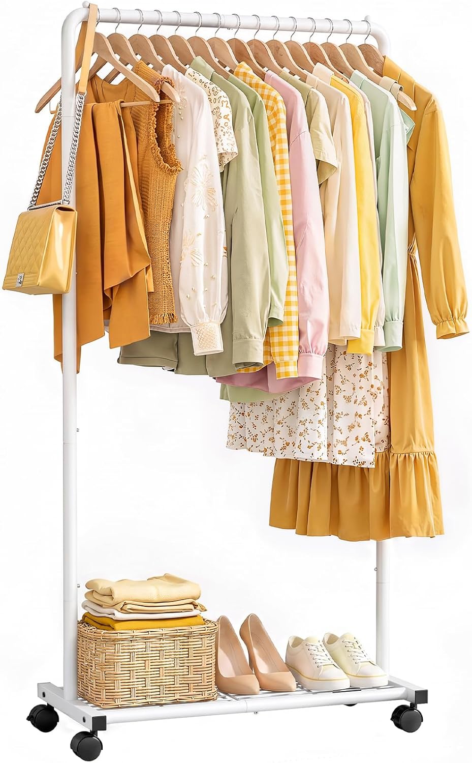 Sakugi Clothes Rack - Clothing Rack with Storage Mesh Shelf & Casters, He...