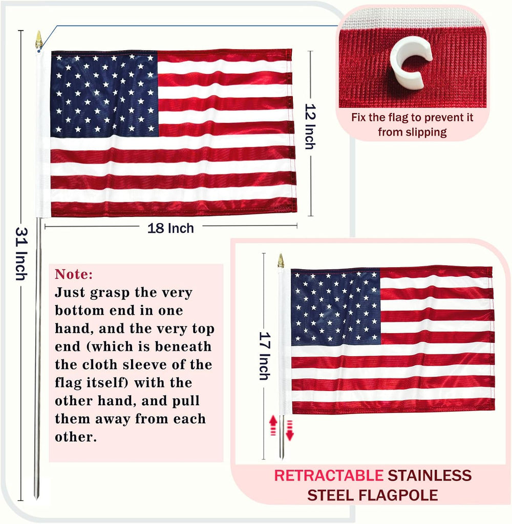 JRED 12 Pack Small American Flags on Stick, 12x18 Inch Handheld US Flags, wit...