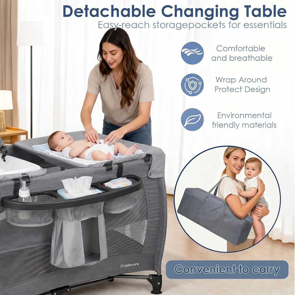 5-in-1 Pack and Play with Bassinet & Changing Table, Grey
