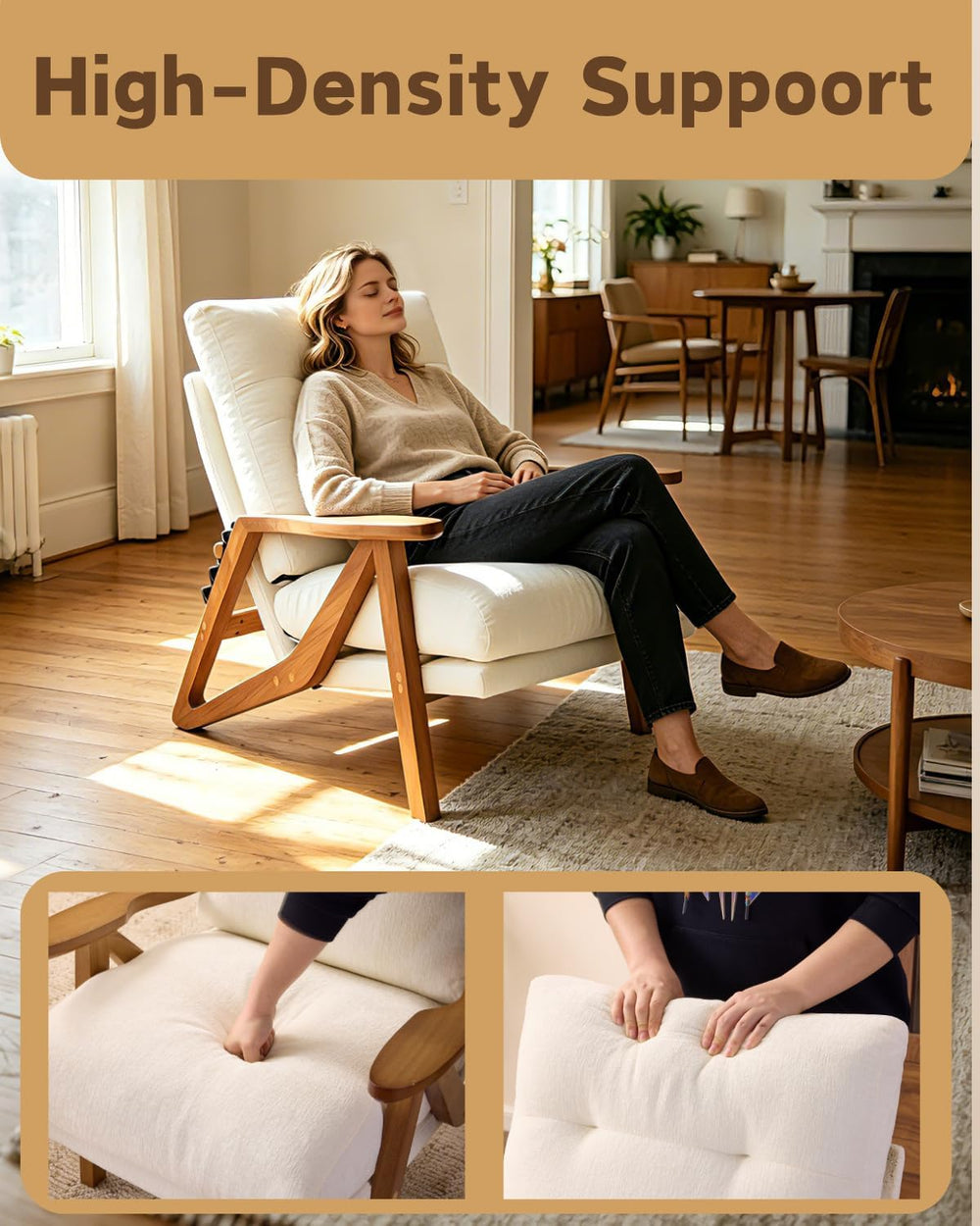 Karl home Mid-Century Adjustable Accent Chair High Back. Creamy White