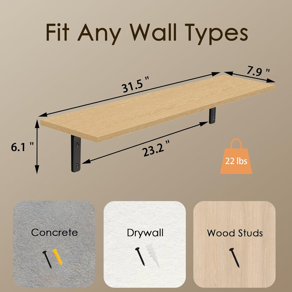 DINZI LVJ Long Wall Shelves, 31.5Inch Wooden Wall Mounted Shelves, Set of 2