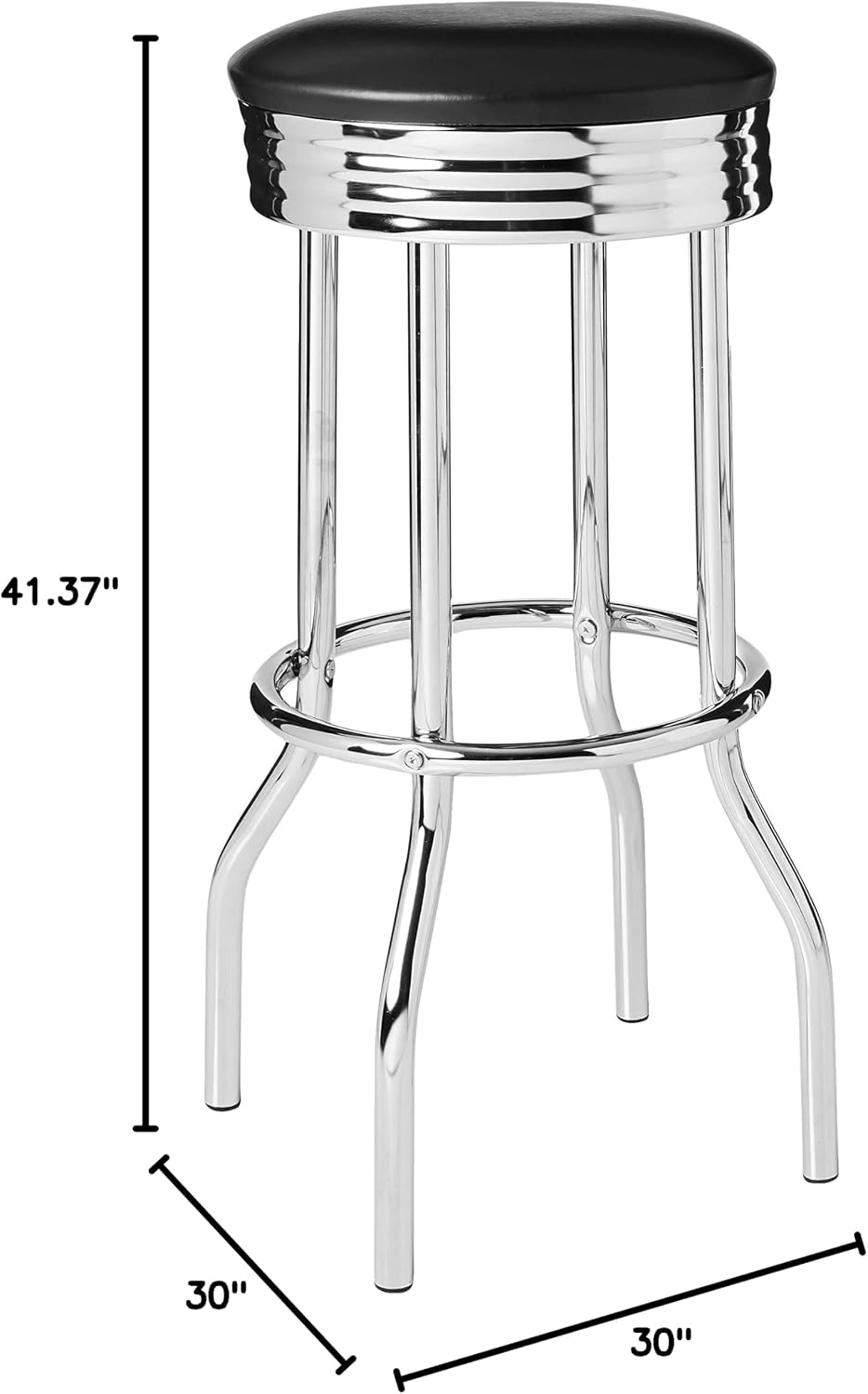 Crown Mark 3905Set Retro 3pc Bar Set w/ 2 stools Black and Chrome